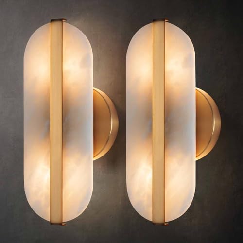 Natural Alabaster Wall Sconces Set of Two Marble Wall Sconces Hardwired