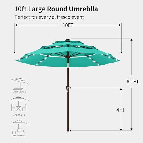 10ft 3 Tier Patio Umbrella with Solar Lights