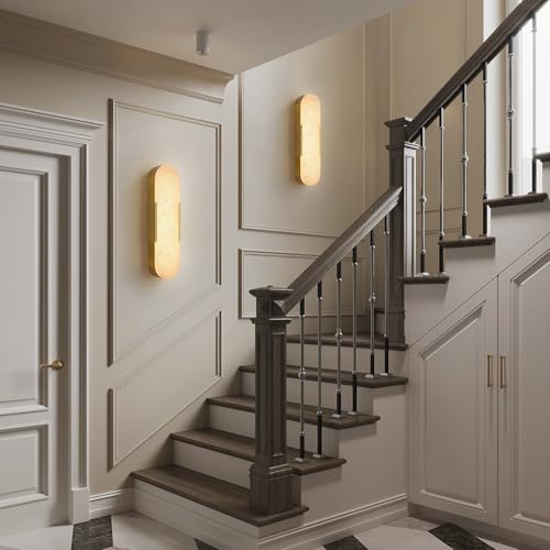 19.7" Oval Alabaster Wall Sconces Set of 2 Gold Modern Light (2 Count)