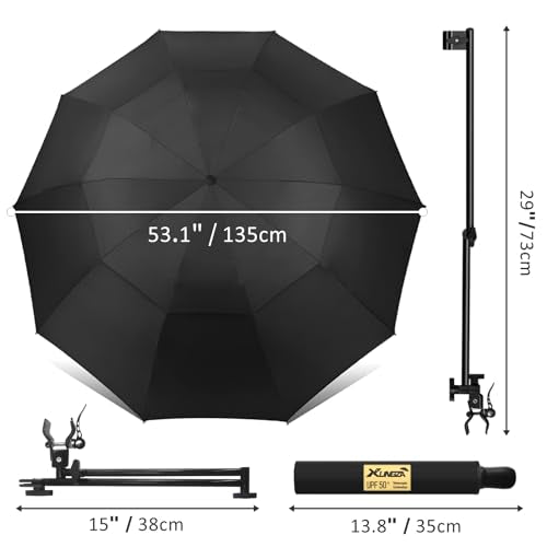 UPF 50+ Beach Umbrella with Adjustable Universal Clamp