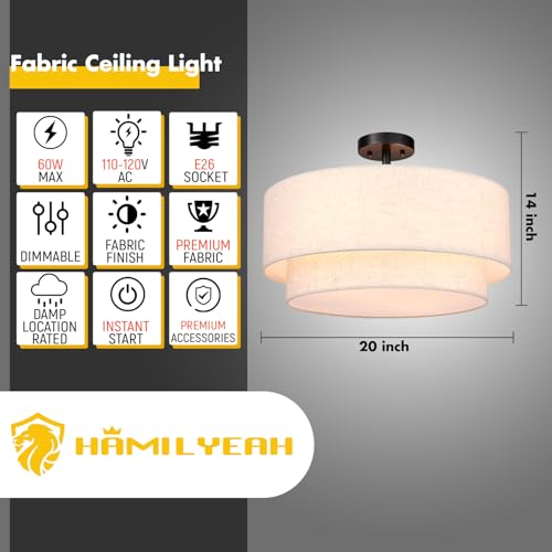 20 inch Semi Flush Mount Ceiling Light Fixture with 4 Light