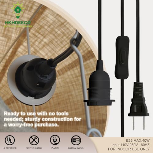 20 Inch Linen Plug in Pendant Light with 191 Inch Cord E26 Socket