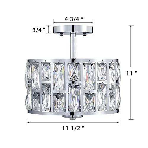 Farmhouse Crystal Round Semi Flush Mount Modern Close to Ceiling Light Fixture