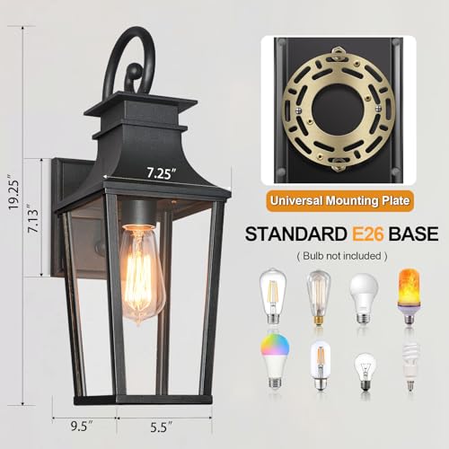 ALVIME 19" Matte Black Large Outdoor Wall Sconce