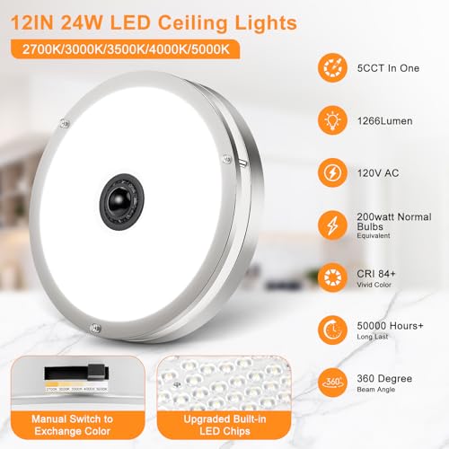 2 Pack 12" LED Motion Sensor Outdoor Ceiling Light (2 Count)