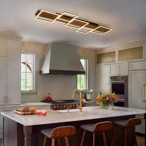 47.2" LED Modern Ceiling Lights Wooden Square Rectangular Lamp Fixture Wood