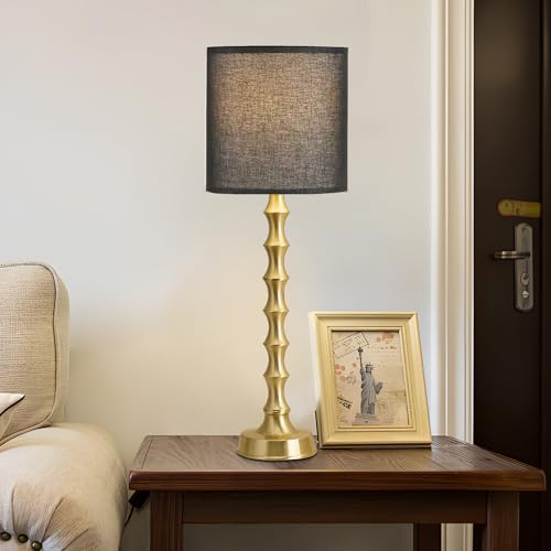 30.5" Gold Buffet Table Lamps Set of 2 with Black Linen Shade (2 Count)