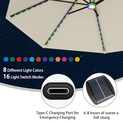 15FT Large Rectangular Patio Umbrella with Solar Lights