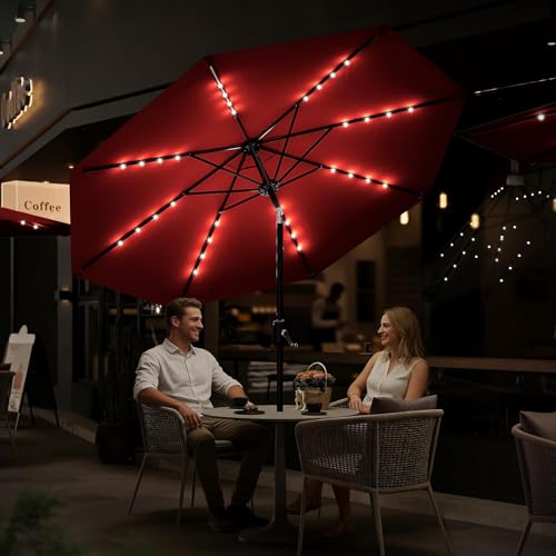 10 FT Patio Umbrella with Solar Lights