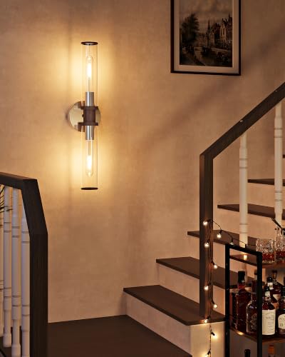 Nickel & Walnut Wireless Battery Operated Wall Sconces with Remote