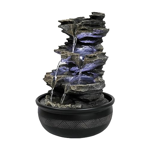 15.7” High Rock Falls Tabletop Water Fountain with LED Lights