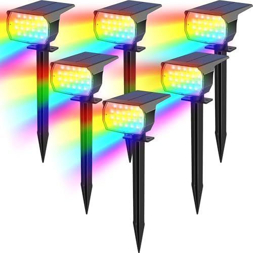 Solar Color Changing Spot Lights Outdoor Waterproof Colored RGB Solar Powered Landscape Lights for Yard 7 Lighting Modes Multicolor Solar Spotlights for Pathway Garden Outside (6 Count)