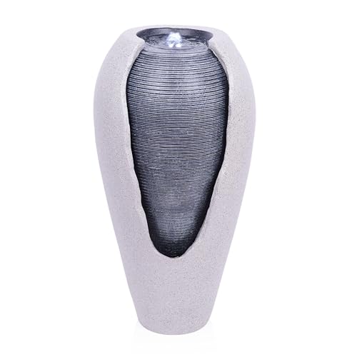 29" Tall Two Tone Ribbed Jar Floor Fountain with LED Lights