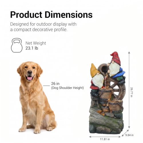 27H Gnome Outdoor Water Fountain with 3