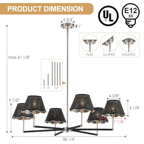 39" Boho Rattan Chandelier Large Adjustable Modern Black and Brushed Nickel Pendant Light for Kitchen Island Dining Living Room
