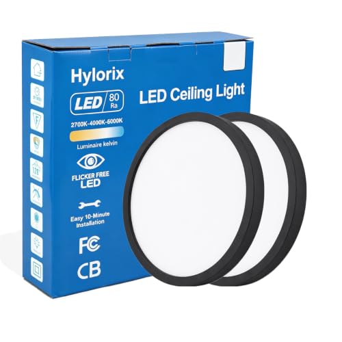 16in 32W 3CCT Commercial LED Flush Mount Ceiling Light Black (Black)