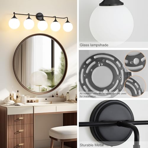 Black Bathroom Light Fixtures Over Mirror Vanity 5