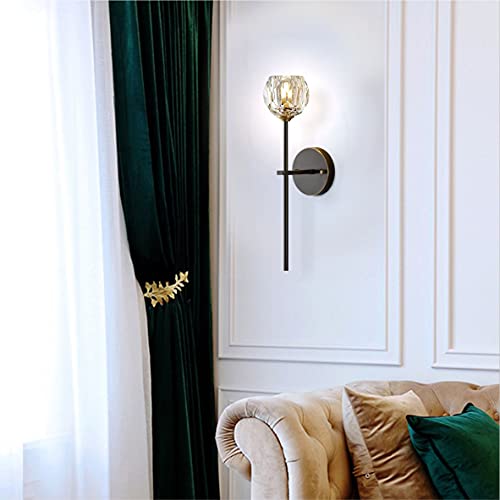 Postmodern K9 Crystal Wall Lamp Simple Modern Creative Wall Sconces Black Finish Plus Long Diamond Wall Lighting Fixtures for Living Room Dining Room Corridor Bedroom