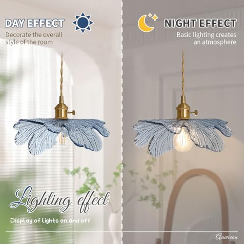 Blue Floral Glass Pendant Lights Kitchen 2 Pack Vintage Mid Century (2 Count)
