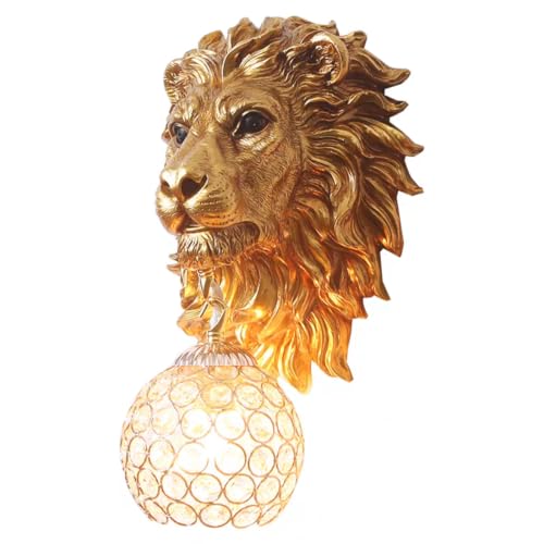 Crystal Wall Sconces Wireless Gold Lion Head Light for Bedroom