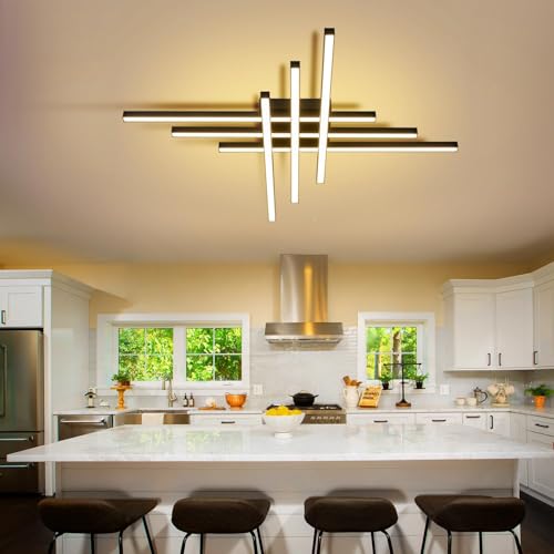 43" Black Modern LED Ceiling Light Fixtures With Remote