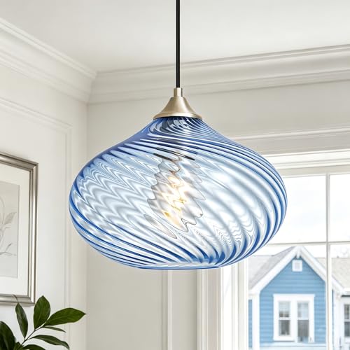 11in Brushed Nickel Pendant Lights Kitchen Island with Blue Glass Shade 1PC
