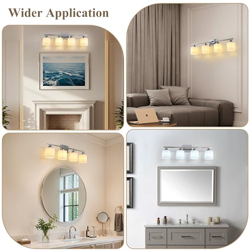 Stainless Steel Milk Glass Vanity Lights for Bathroom