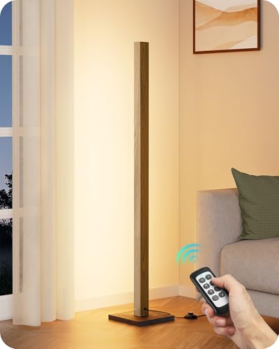 48.43" Wooden LED Corner Floor Lamp with Remote