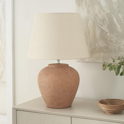 Home 20" Rustic Terracotta Ceramic Table Lamp with Fabric Shade