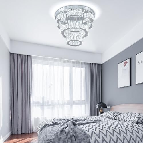 15.7" 2 Ring Flower Crystal Flush Mount Ceiling Light Cool White