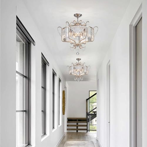 Modern Crystal Chandelier for Dining Room 24" Brushed Nickel Light Fixtures 6 (6 Count)