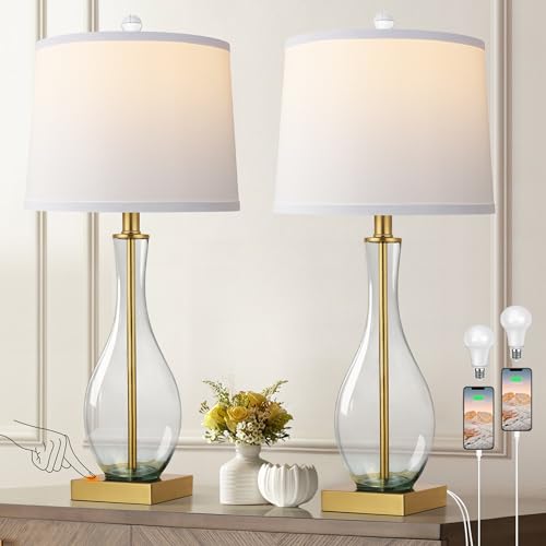27" Glass Table Lamps with USB Ports (2 Count)