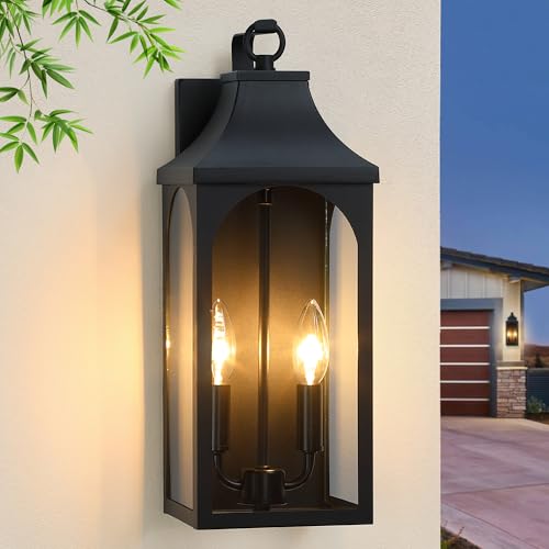 17-Inch 2-Light Outdoor Porch Wall Lantern, Black Exterior Light