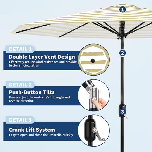 9FT Patio Umbrella 8 Sturdy Ribs Outdoor Table Umbrella