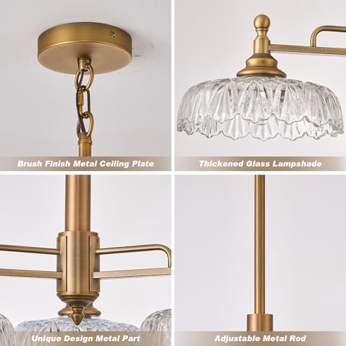 Chandelier Pendant Lights Fixture Vintage Pendant Lighting Fixtures 3 Lights Chandelier E26 Base Brass Kitchen Glass Hanging Lamp for Island Dining Room Living Room