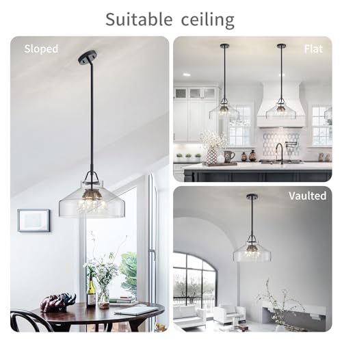 Chandelier Rustic Farmhouse Industrial Round Ceiling Pendant LED Light Fixture with Clear Glass Shades for Dining Room Kitchen Island Foyer Entryway