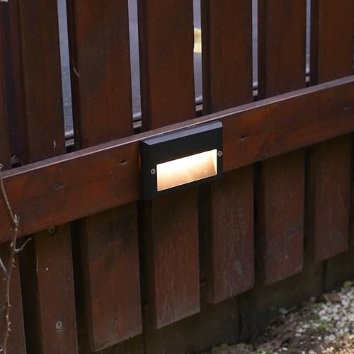 Low Voltage Step Lights Kits 5.5 Inch Outdoor 12V AC Landscape Stair Lights Wired 8PK 3W LED Electric Outdoor Deck Lighting Black Metal 49 Lumens 3000K Warm White with Cable Connectors