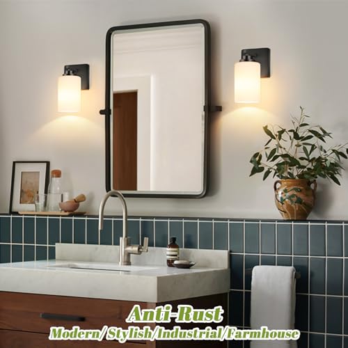 Wall Sconces Set of 2 with White Glass Shade for Bathroom (2 Count)