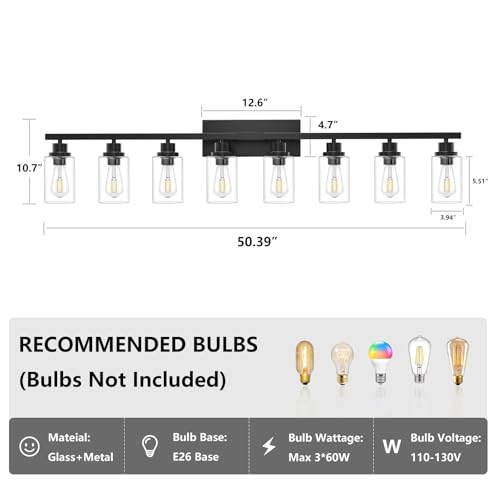 8 Light Black Bathroom Vanity Light Fixture