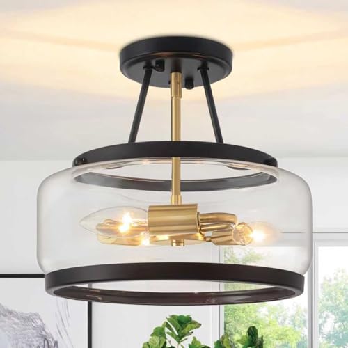Black and Brushed Gold Close to Ceiling Light Fixtures Modern Light Fixture