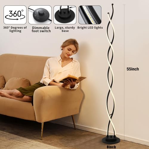 Modern Floor Lamps for Living Room Black 3‑Color Remote Dimmable