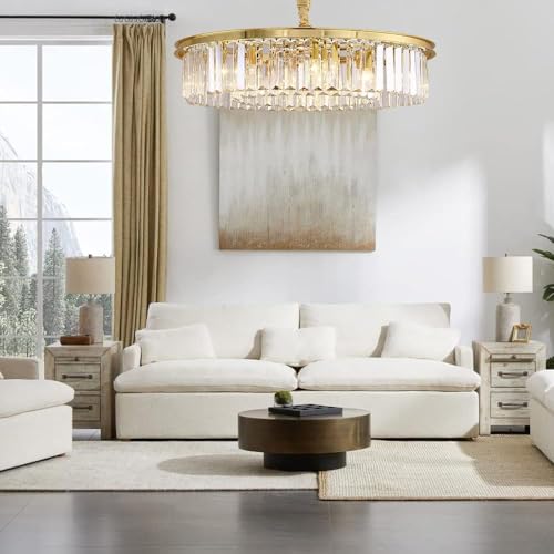 Gold Crystal Chandeliers Modern Contemporary Ceiling Lights Fixtures 33 inch Diameter Polished Gold 8 Lights