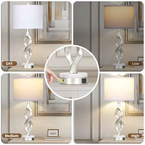 Silver Table Lamps Set of 2 for Living Room (2 Count)