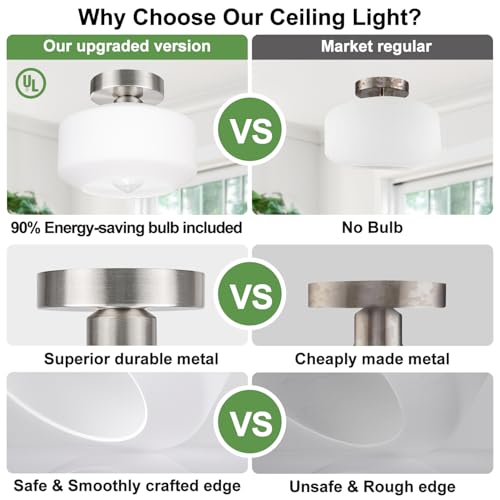 Industrial Semi Flush Mount Ceiling Light Brushed Nickel