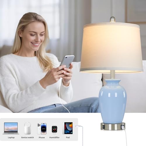 23" Light Blue Ceramic Table Lamp Set of 2 for Bedroom