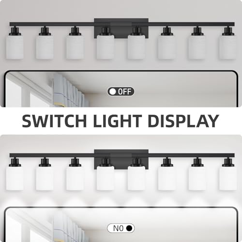 8 Light Bathroom Light Fixtures Over Mirror Black Vanity Light 52in (8 Count)