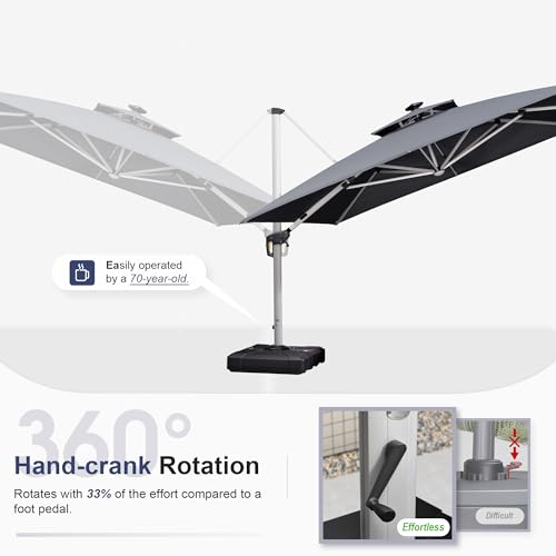 Patio Umbrella with Base 11'X11' Double Top LED Light
