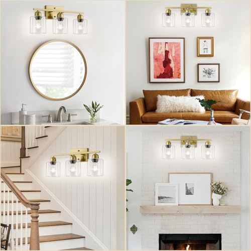 Modern Brushed Gold 3 Light Bathroom Light Fixtures
