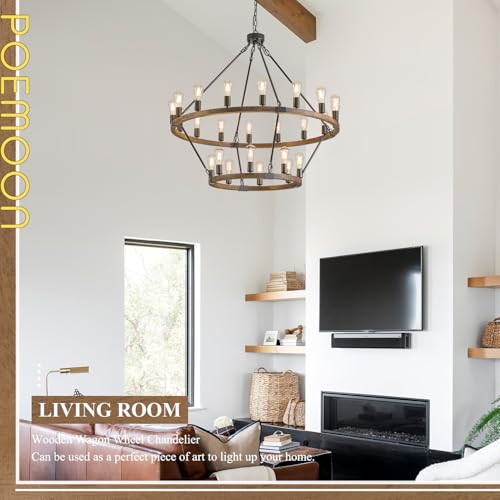Oak Wooden Wagon Wheel Chandelier 24