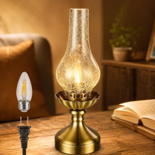 Vintage Brass Table Lamp with Clear Glass Shade